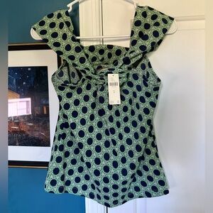 NWT Anthropologie Maeve Green & Blue Dot Off-the-Shoulder Tank Top, Medium